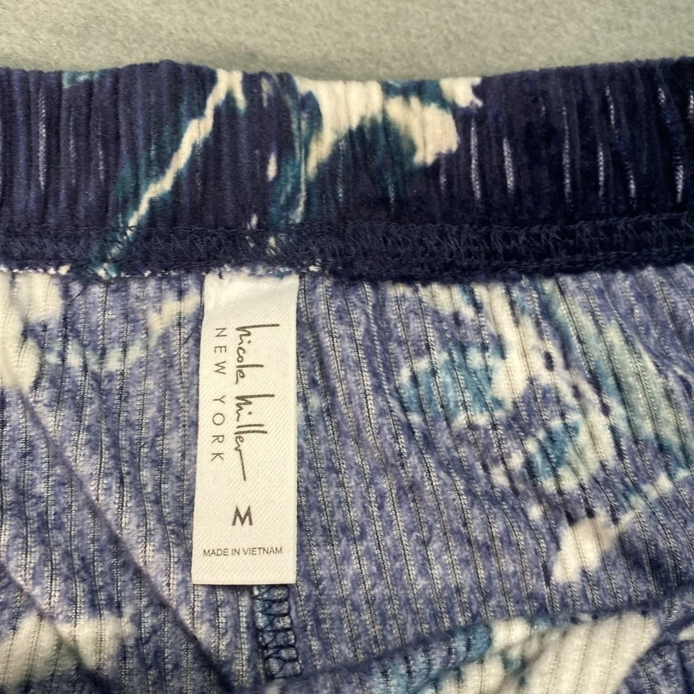 Nicole Miller Women's Soft 2pc Stretch Ribbed Pj Set , Navy Floral  NWT Size Med